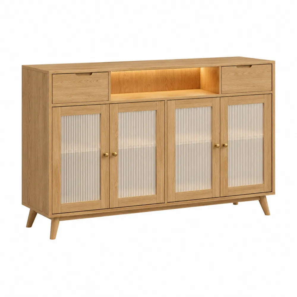 Aparador de madera con puertas de vidrio acanalado 120 cm