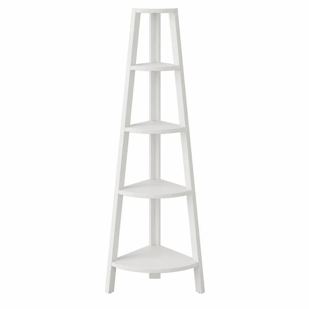 Estantería esquinera de madera blanca de 5 niveles