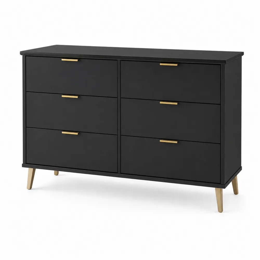 Cajonera de MDF y metal 6 cajones negro 120x40x80cm