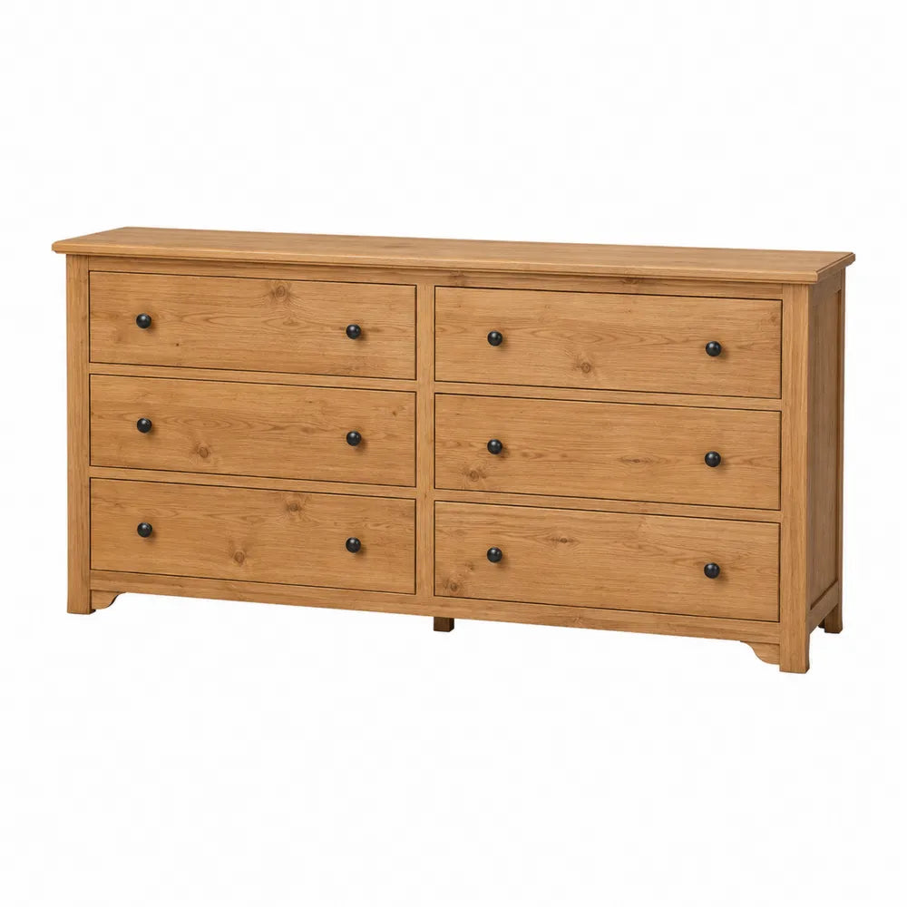 Cómoda de Madera Maciza de Roble con 6 Cajones