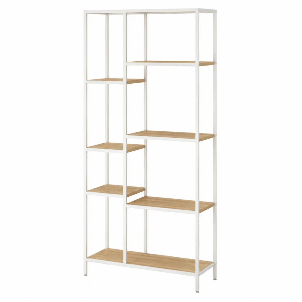 Estantería de acero blanco con estantes de madera contrachapada 180x90x30 cm