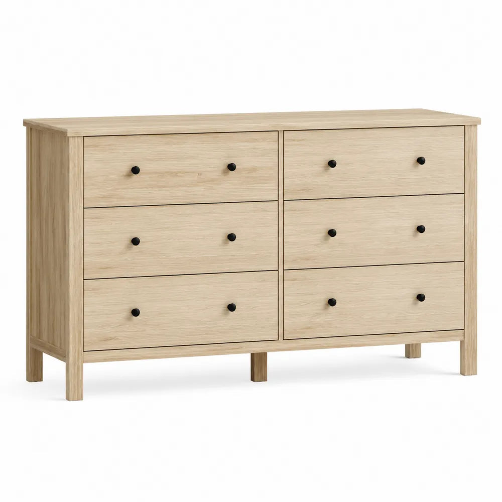 Cómoda de 6 cajones de madera de roble 120 cm