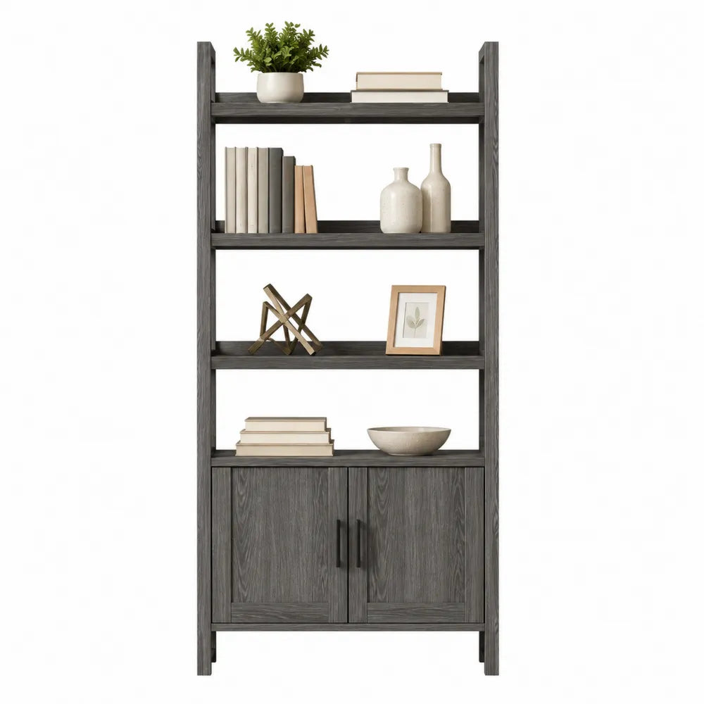 Estantería de madera gris oscuro con puertas