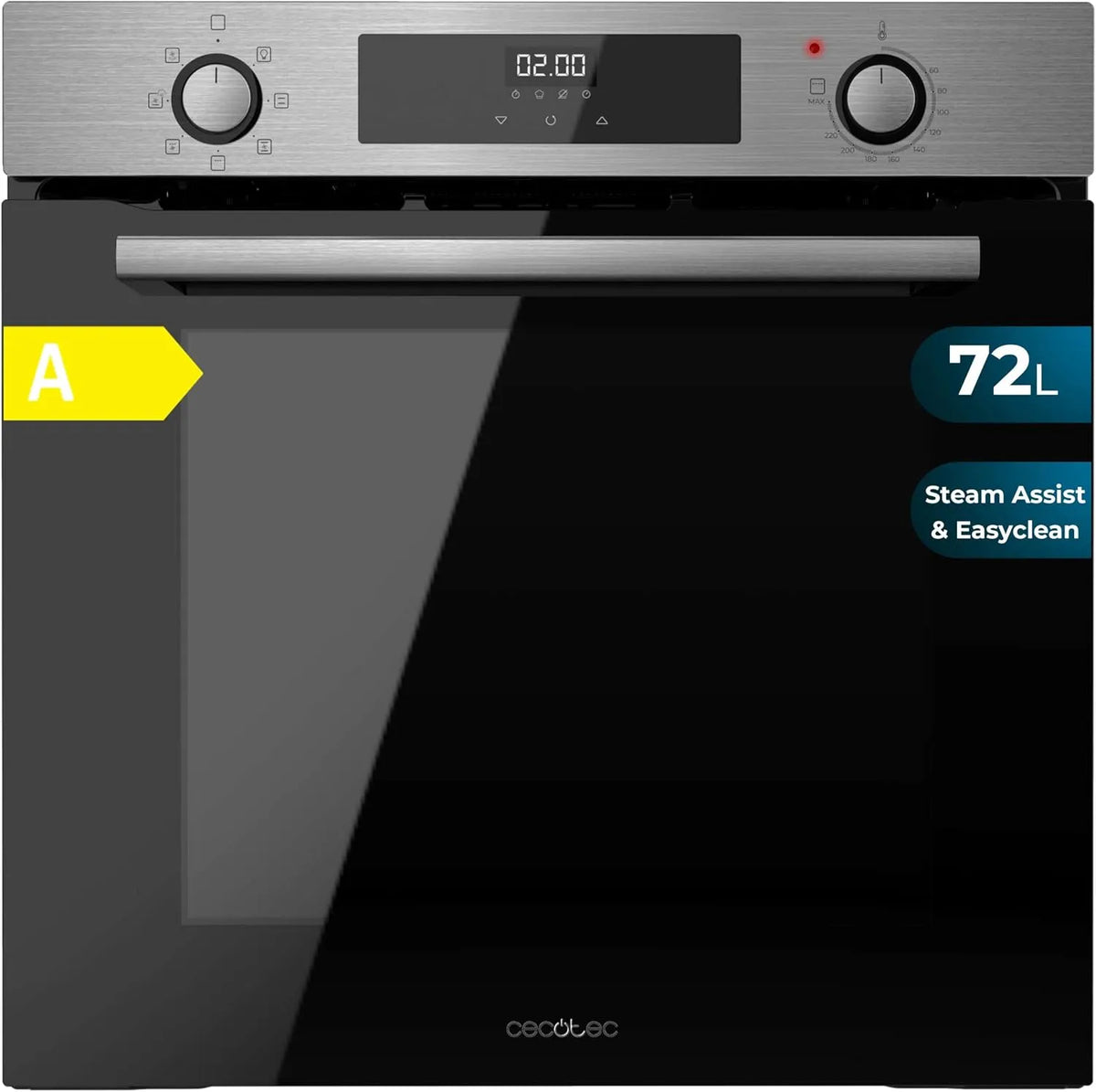 Cecotec M226000 ventilator, 2800 W, 60 cm, stoomfunctie, heteluchtfunctie, BOLERO Hexa Inox A, capaciteit 72 liter, assisted grill, steam base X2