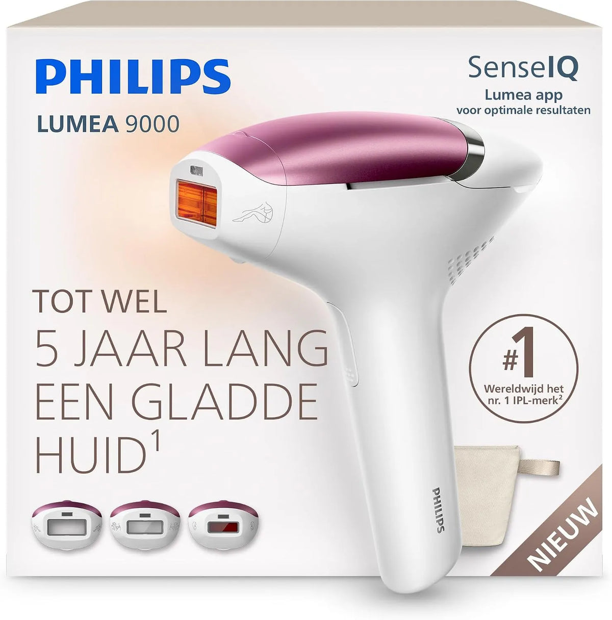 Philips BRI939/00 IPL-ontharingsapparaat, 3 opzetstukken, Lumea 9000, Langdurig altern. laserontharing zoals in salon, eenvoudig thuisgebruik
