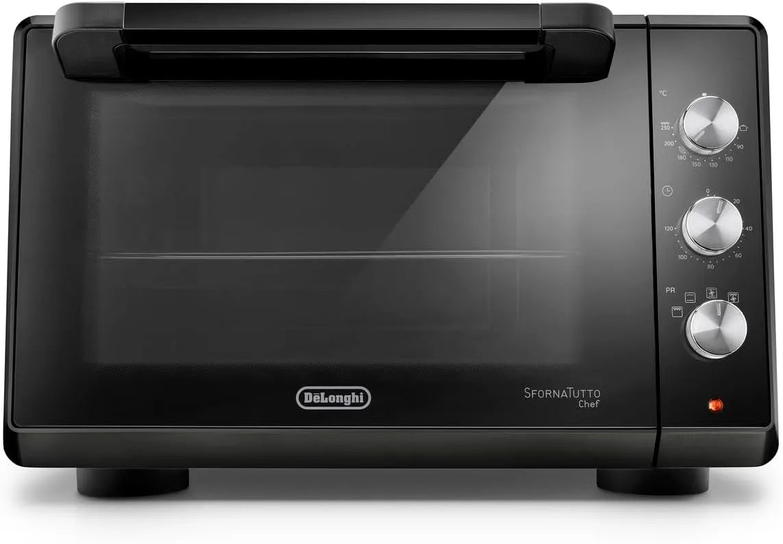 De'Longhi EO34302 elektrische oven, 120 inch, timer, heteluchtfunctie, Sfornatutto Chef Elektrische convectie-oven met 4 kookstanden van 34 l