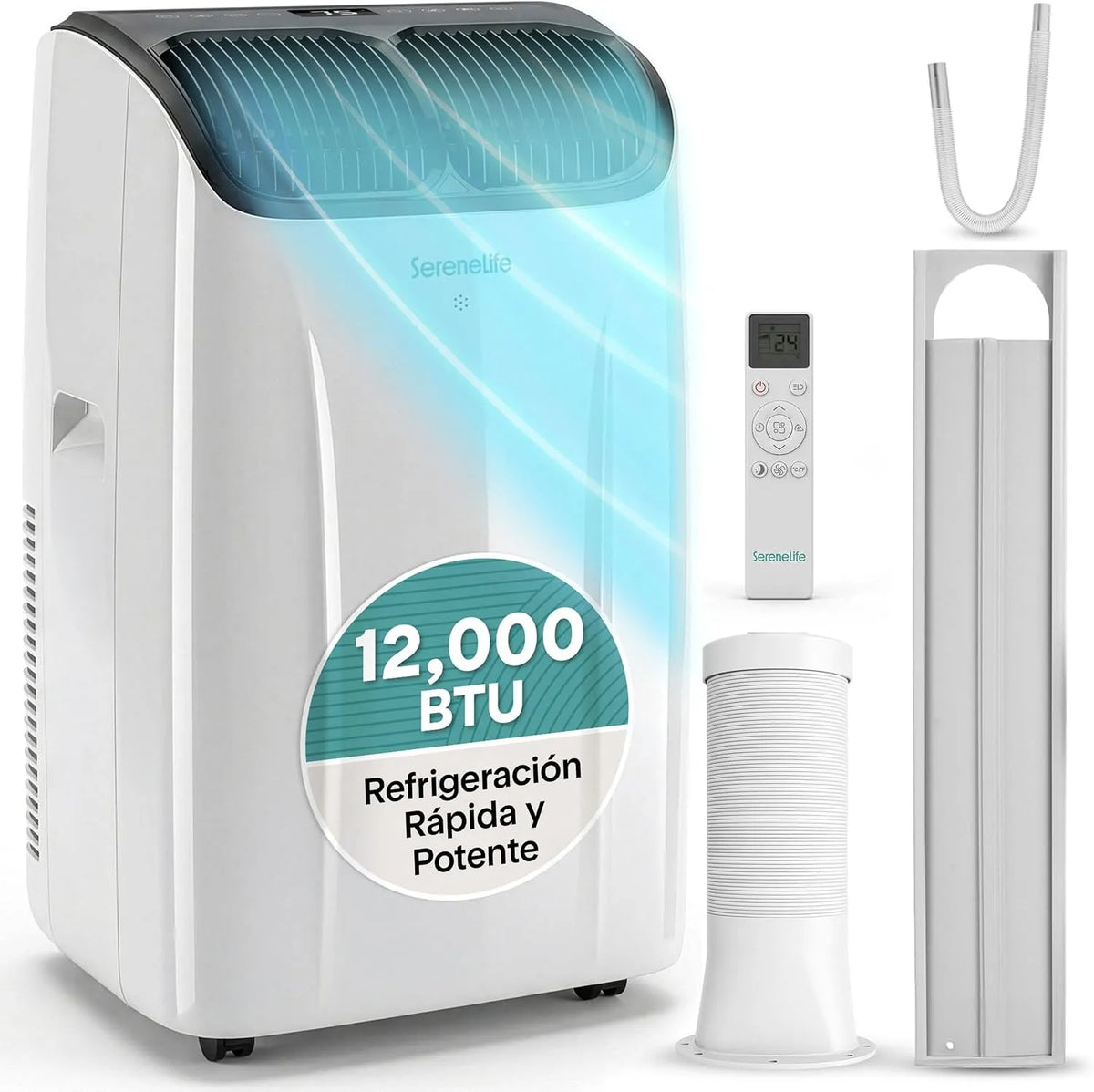 Airconditioner, 12000 BTU, 3,5 kW, wifi-bediening, stille werking, SereneLife Mobiele Airco 12000 BTU met WiFi, Stil met App Bediening, voor thuis