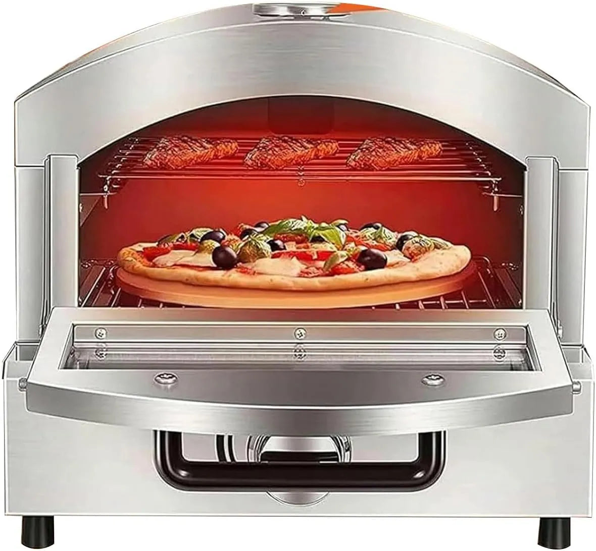 Pizzaoven, Commerciële pizza-ovens voor op het aanrecht, dubbellaags roestvrijstalen broodrooster, elektrische pizza-oven