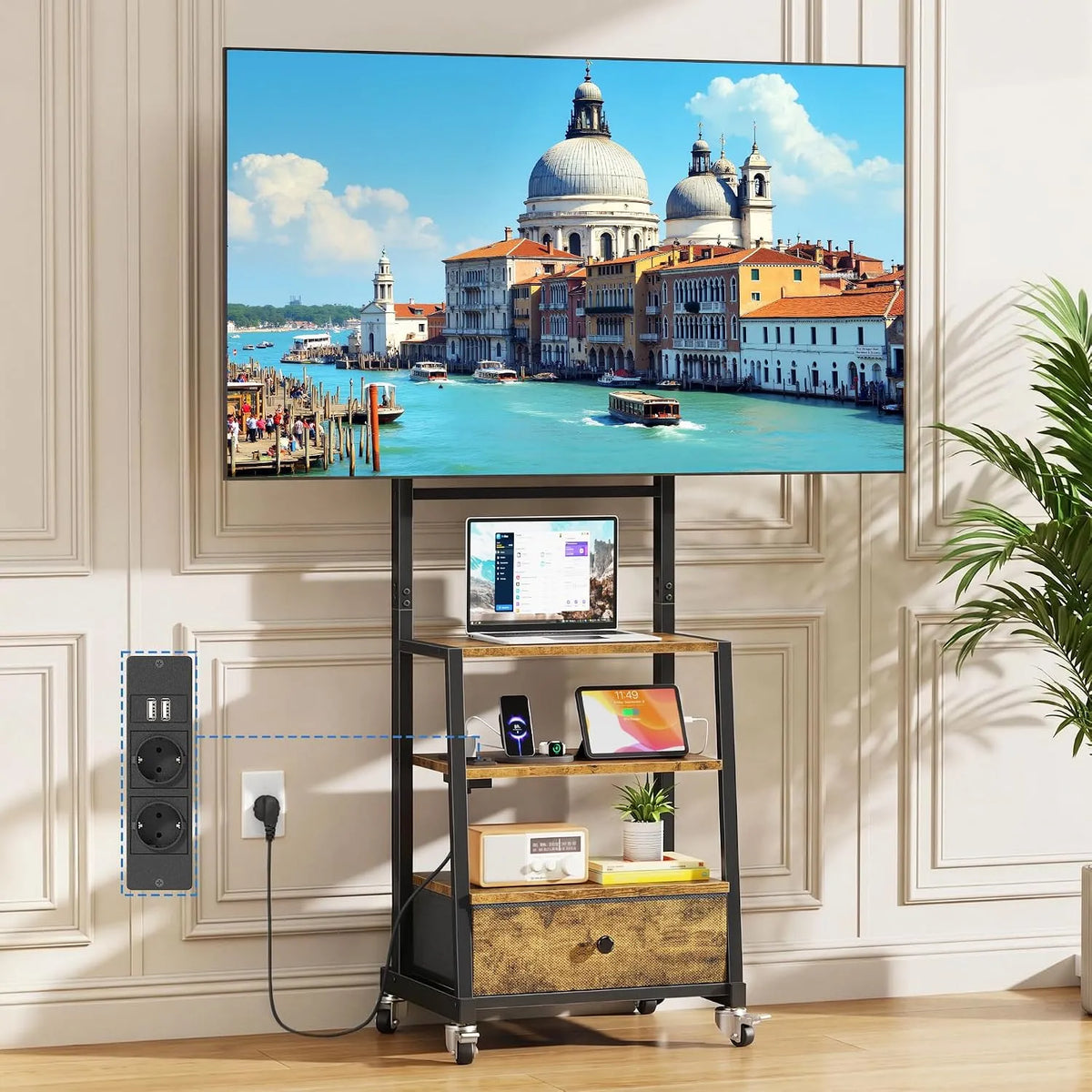 Tv-standaard, 75inch, TV Standaard Verrijdbaar 32-75inch, Rustiek Bruin