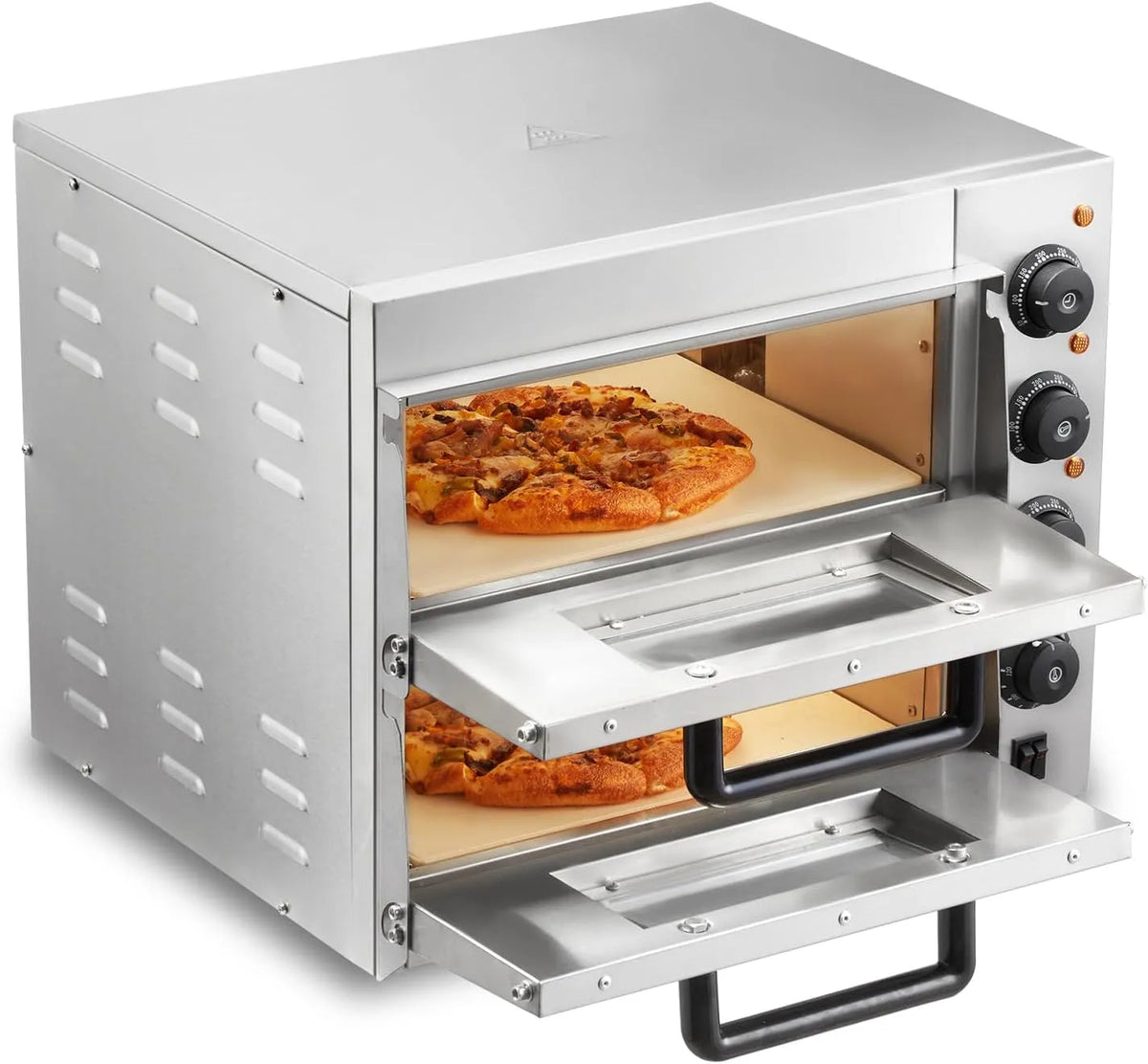 Pizzaoven, 35,6 cm, roestvrijstalen behuizing, VEVOR Elektrische, elektrische oven, 2 pizzaplaten van roestvrij staal met pizzasteen