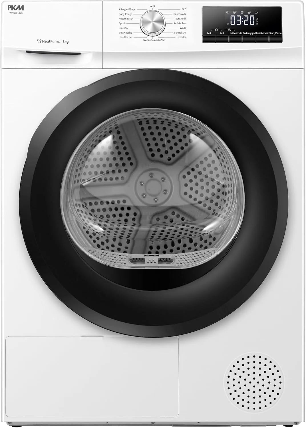 WPTO8-13DE warmtepomp, 13 programma's, PKM droger, elektrische verwarming en warmwaterbereiding