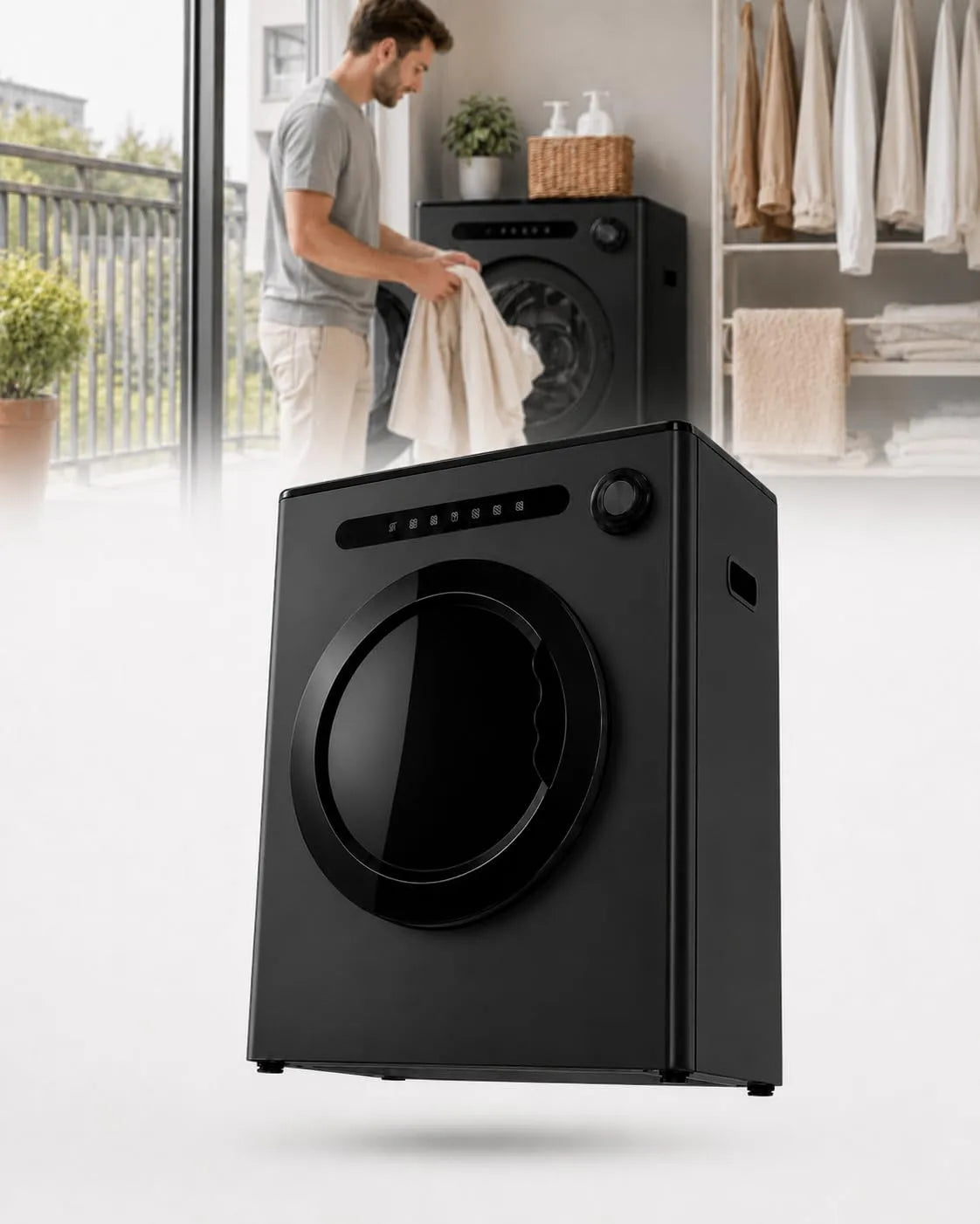 Wasdroger, 850 W, Draagbare Droger, Compacte 850 W Met Roestvrijstalen Trommel Black