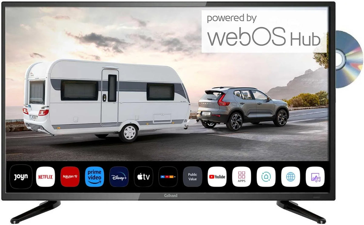 GTV2756 DVB-S2/C/T2 Smart TV, 27 inch, Full HD, Bluetooth-connectiviteit, 27 inch TV LED WebOS met DVD en Bluetooth voor 12V en 230Volt WLAN Full HD