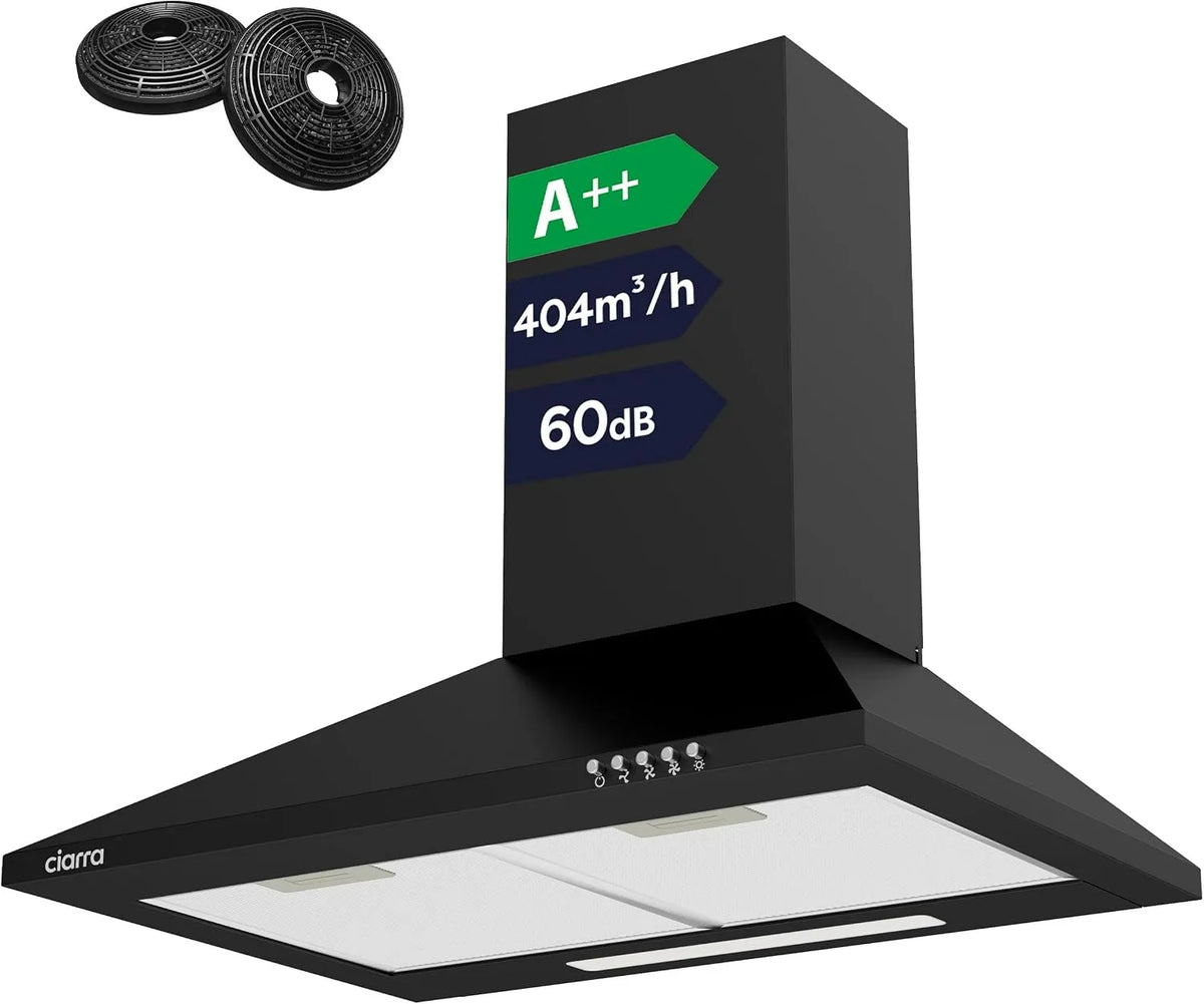 CBCB6201 A afzuigkap, 404m3/h, CIARRA ++ 60cm, Wand 404m3/h, keukenventilatie met instelbare afzuigstanden