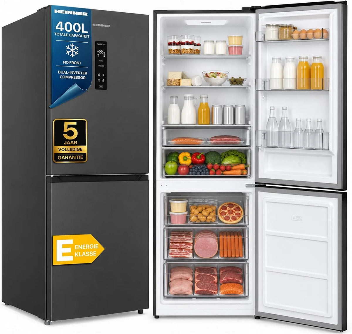 HCNF-HM400DINVDGE koel-vriescombinatie, 400 L, No Frost, digitaal display, No Frost-technologie, invertermotor, Dual Inverter, Super Freeze