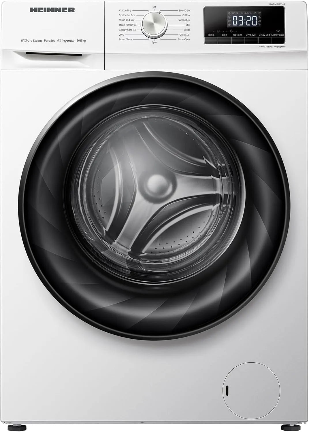 HWDM-H9614A wasdroger, 60 cm, 15 Programma's, 2-in-1 Wasmachine met Droger, Stoomfunctie & Allergie Care