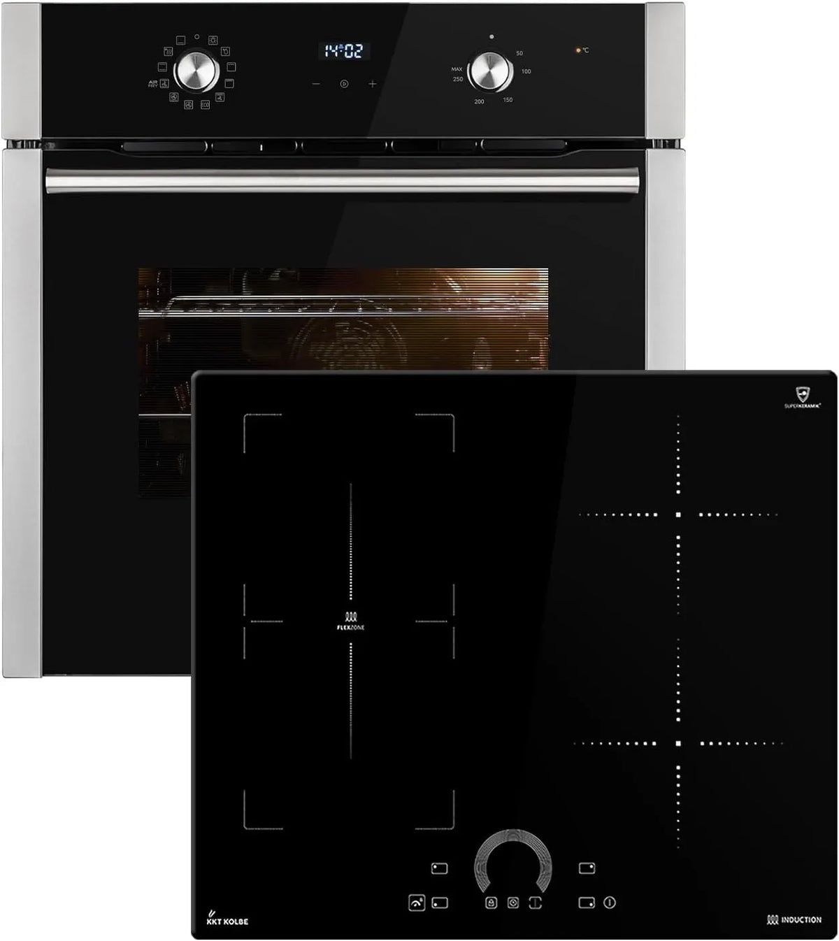 BO8810SS IH85901FZ elektrische oven, timer, automatische werking, Fornuis: 60cm Inbouw oven + 60cm Inductie kookplaat, Hete lucht