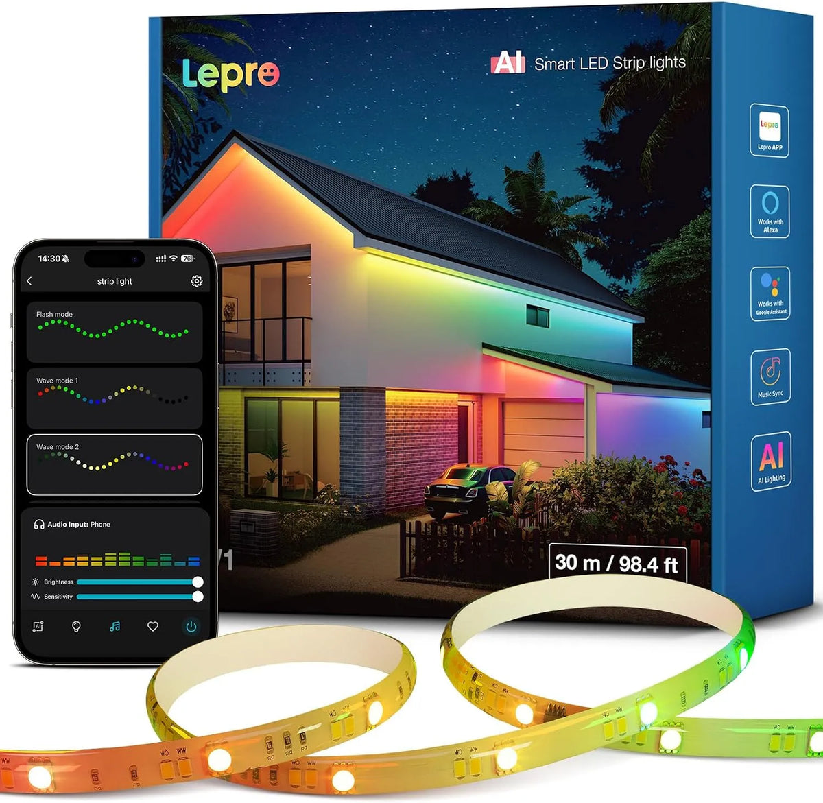 STV1, 85 inch, spraakbediening, Lepro IA TV-achtergrondverlichting met camera voor tv, spraakbesturing en via app voor tv, videogames en films