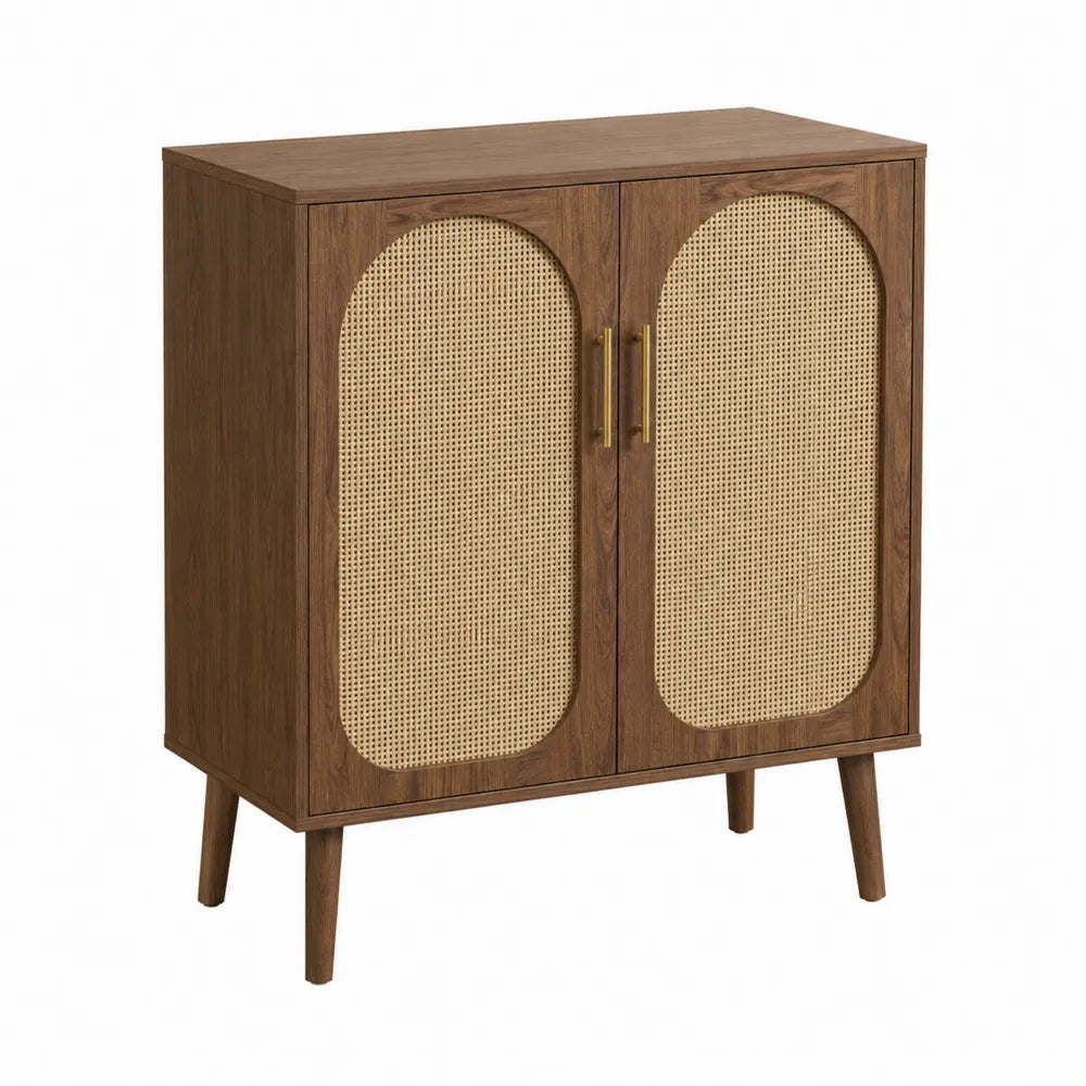 Aparador de madera y ratán con puertas dobles