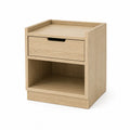 Mesita de noche de madera con cajón y estante
