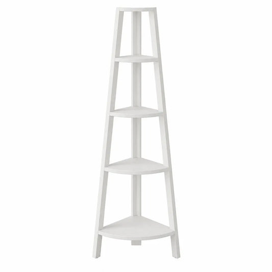 Estantería esquinera de madera blanca de 5 niveles