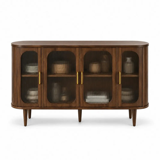 Aparador de madera con puertas de vidrio templado marrón 150x40x80 cm