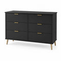 Cajonera de MDF y metal 6 cajones negro 120x40x80cm