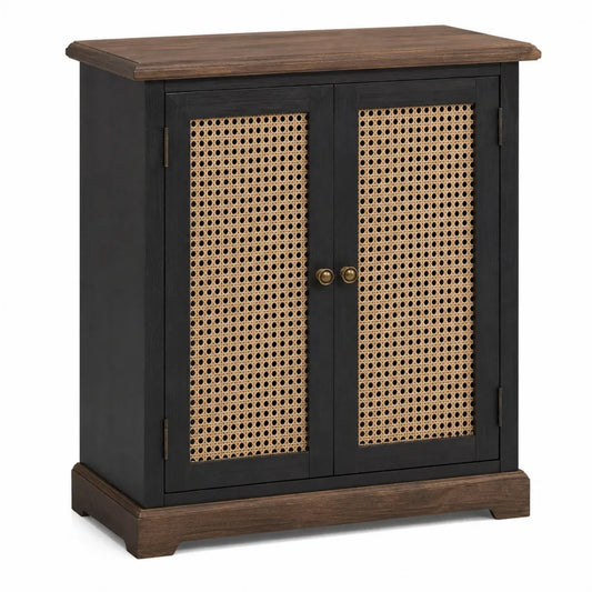 Aparador de Madera Negro con Puertas de Ratán