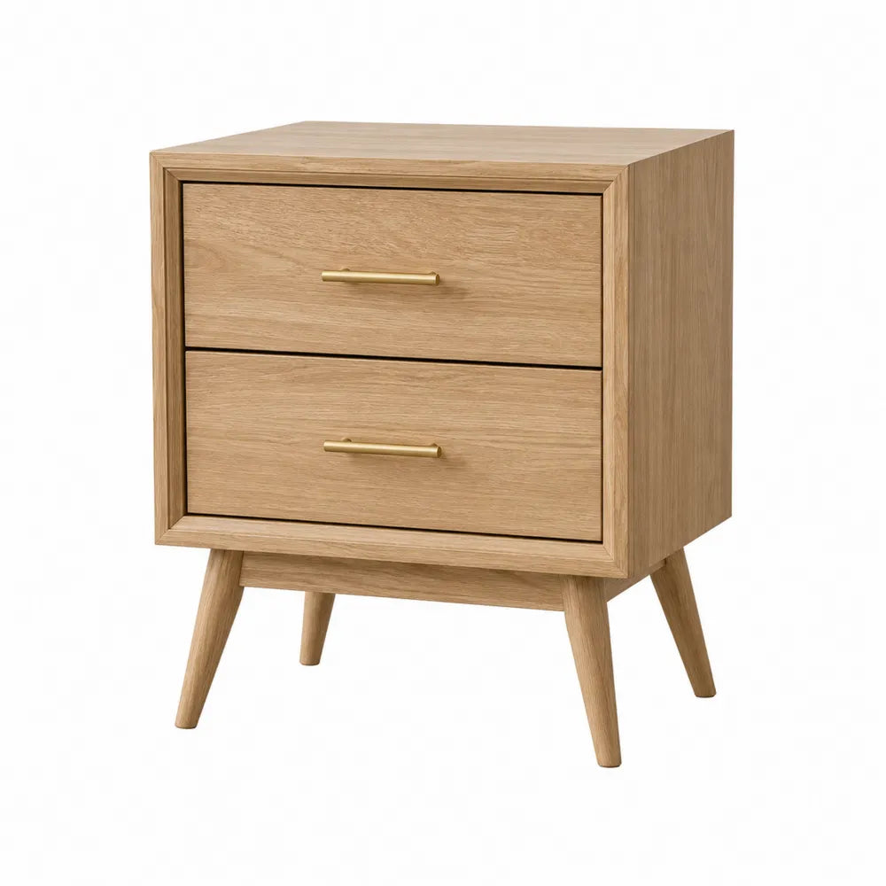 Mesita de noche de madera de roble con 2 cajones