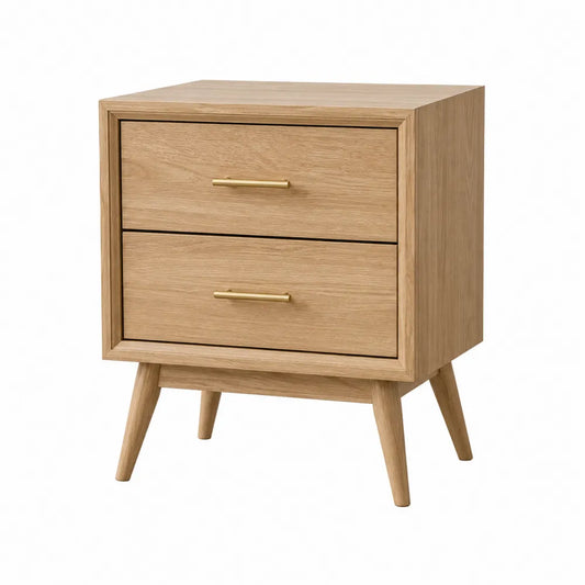Mesita de noche de madera de roble con 2 cajones