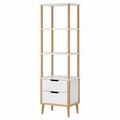 Estantería de MDF y madera con 2 cajones blancos