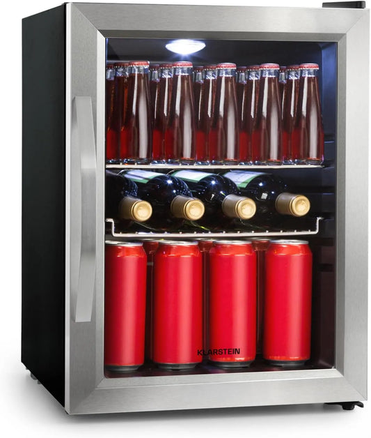 Klarstein minikoelkast, stille werking, Beersafe 33 L Mini Koelkast met Glazen Deur, uitneembare metalen platen