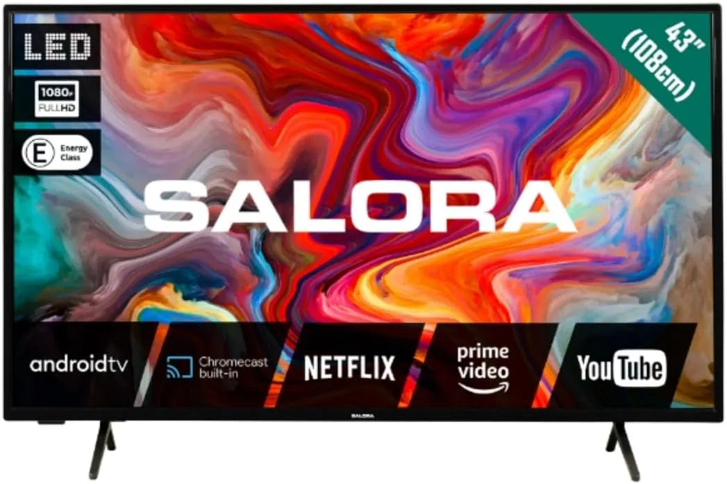 SMART43TV HDR10 Smart TV, 43 inch, Full HD, wifi-bediening, Bluetooth-connectiviteit, Salora, Android 11 met ingebouwde Chromecast en Wi-Fi