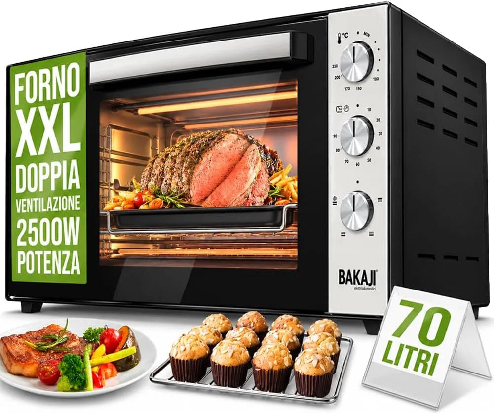 Elektrische oven, 2500 W, timer, heteluchtfunctie, bakfuncties met temperatuur- en tijdregeling