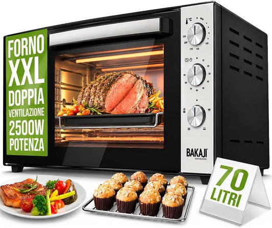 Elektrische oven, 2500 W, timer, heteluchtfunctie, bakfuncties met temperatuur- en tijdregeling