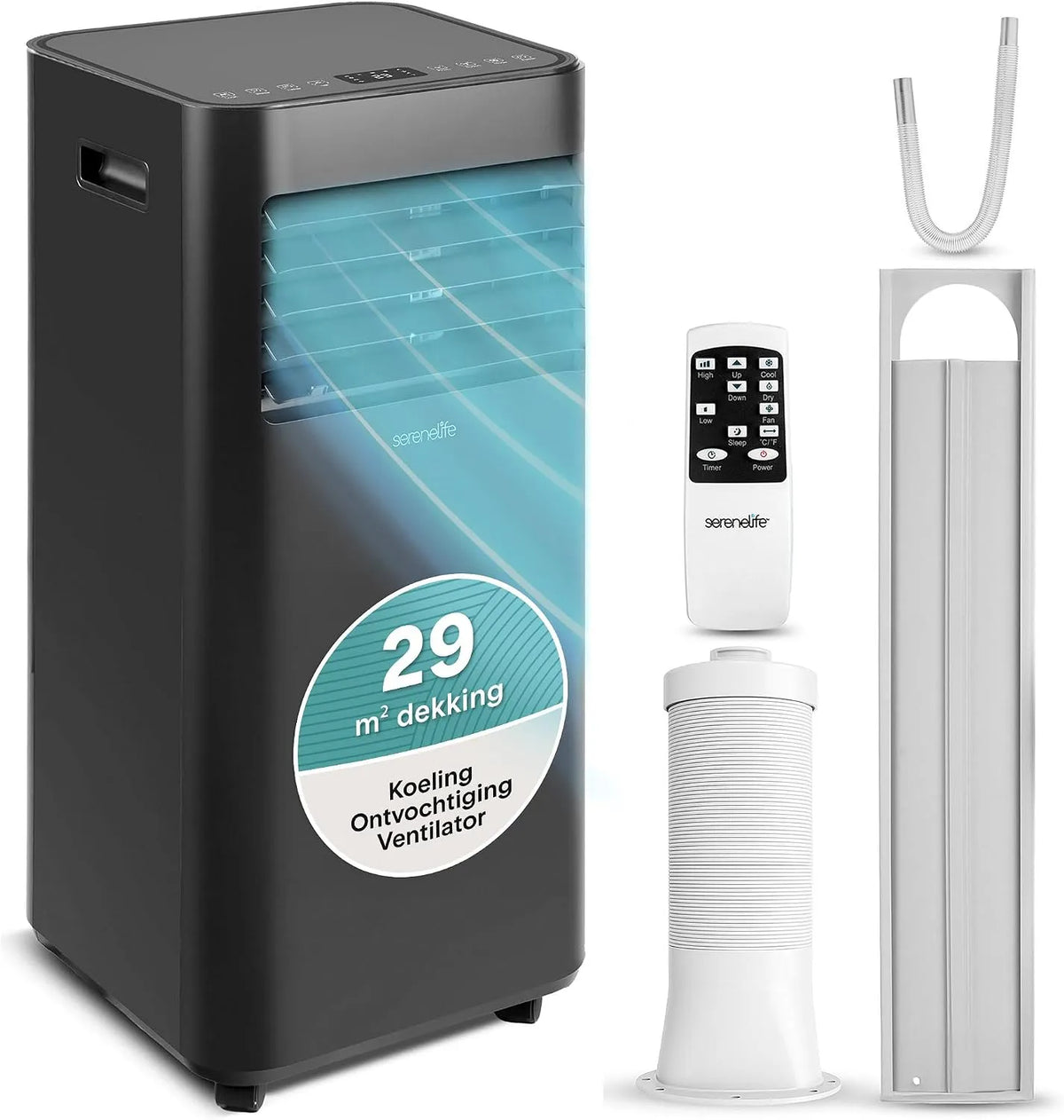 Airconditioner, 7000 BTU, SereneLife Mobiele Airconditioning 7000 BTU, Draagbare Airco met Koelen, Ventilator en Ontvochtiger