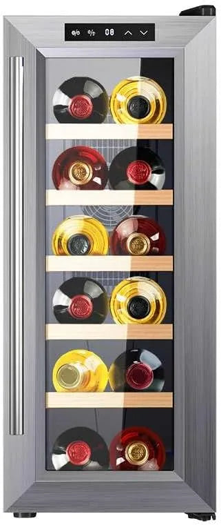 Cecotec wijnkoelkast, 35 dB, stille werking, Bolero GrandSommelier 1270 CoolWood. 12 flessen, thermo-elektrisch, touch-paneel