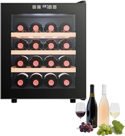Wijnkoelkast, touchbediening, volledig glazen designdeur met aanraakscherm, geluidsarm 16Bottle