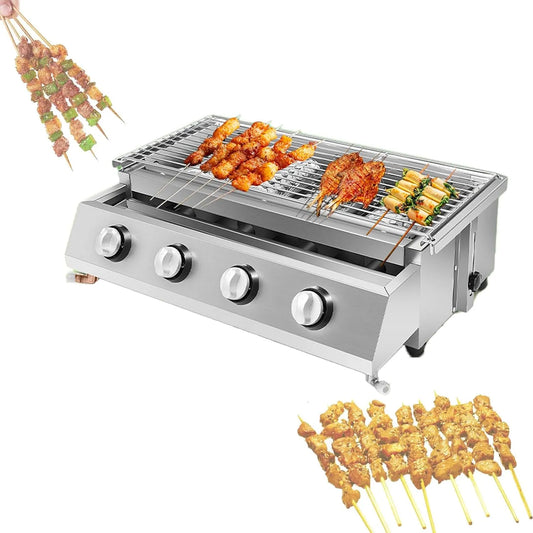 Tafelmodel Gasbarbecue Met Lavasteen, 8 Branders, CommerciëLe Lpg-Barbecue, Werkt Op Aardgas, Voor BarbecueëN Op Balkon Of In Kleine Ruimtes 4Burner