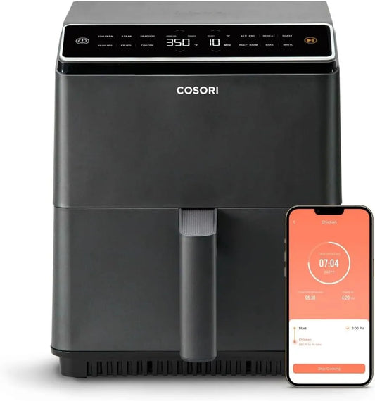 CAF-P585S airfryer, 6,4 l, wifi-bediening, bereiding zonder toegevoegd frituurvet, Cosori Dual Blaze, friteuse zonder olie, met dubbele weerstand