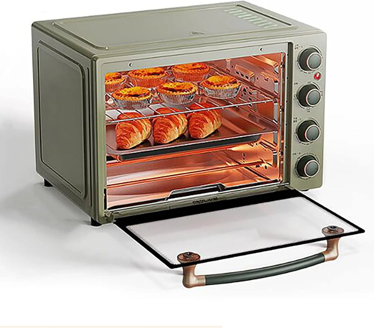 Elektrische oven, heteluchtfunctie, Kleine oven, Dubbele glazen deur, Uitneembare kruimellade