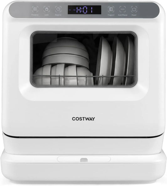 Vaatwasser, 6 programma's, COSTWAY Mini-, tafel met 6 programma's, waterreservoir van 8,25 liter, luchtdroging en touchbediening