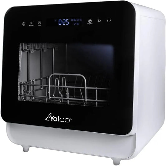 DWM02 vaatwasser, 6 programma's, Yolco Compacte tafel, mini- voor 2-3 couverts, 75 °C warm water, waterreservoir en wateraansluiting, voor keuken