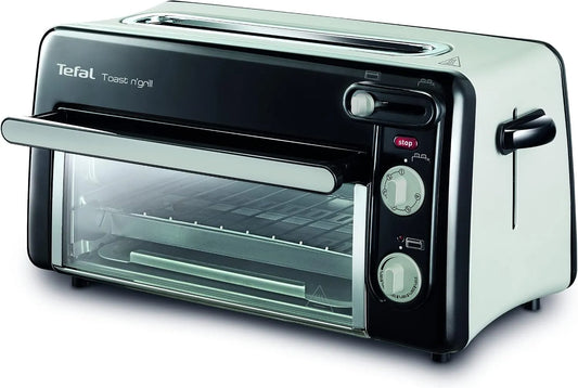 Tefal TL6008 broodrooster, Toast n' Grill, 2-in-1 en mini-oven, zeer energiezuinig en snel, zwart/aluminium mat