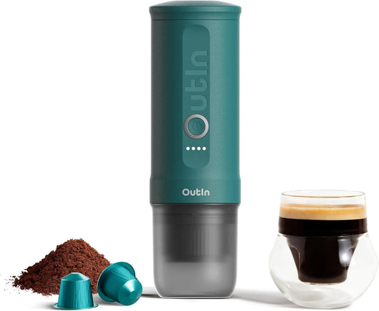 Espressomachine, OutIn Nano draagbare elektrische voor op reis, espresso-extractie met drukregeling