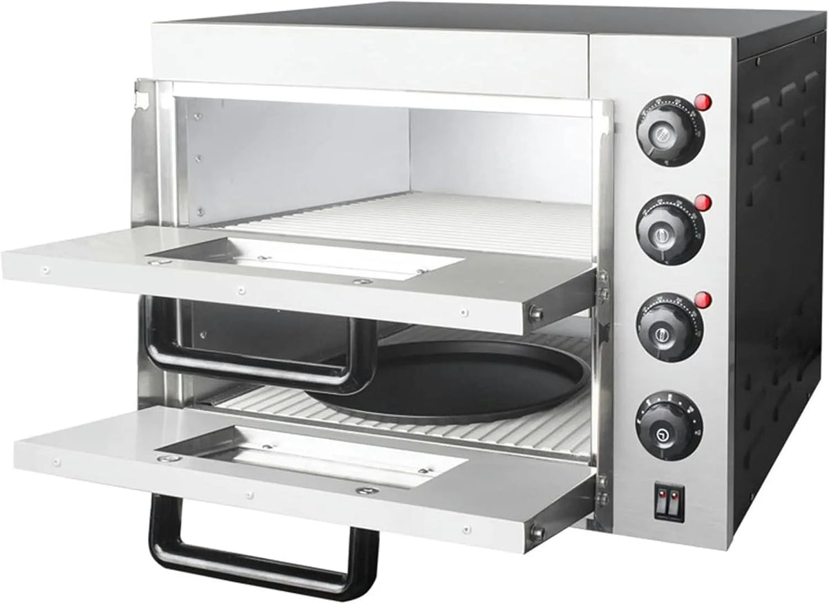 3KW pizzaoven, timer, Dubbeldeks stenen basis elektrische commerciële, oven pizzamaker