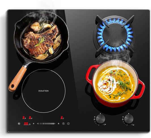 SNDOAS 60 gaskookplaat, 7500 W, 60 cm, cm inductiekookplaat combinatie, 7500 W met stekker