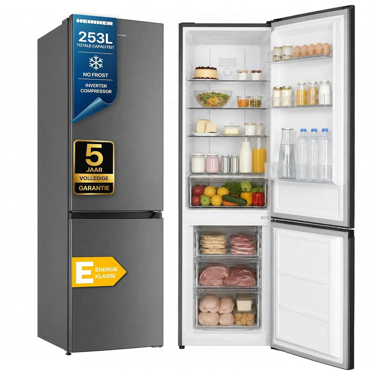 HCNF-HM253INVXE koel-vriescombinatie, No Frost, digitaal display, No Frost-technologie, stille werking, elektronische regeling