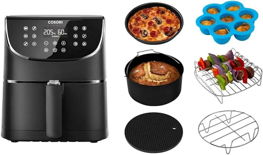 5.5L airfryer, 1700W, 5,5 l, 11 Programma's, touchbediening, Cosori Air Fryer, met Digitaal Led-Touchscreen, Zwart & COSORI accessoireset