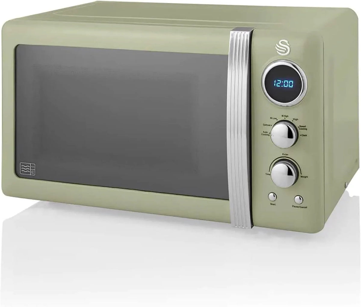 SM22030GNEU magnetron, 800 W, 27 cm, 5 standen, timer, Swan Retro Digitale, timer 60 minuten, vintage design